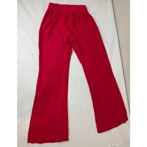 100% Linen Flared Pants Women's Mid Rise Flared Wide Leg Summer Boho Red Small